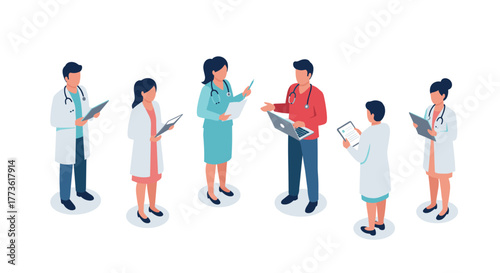 Healthcare professionals team isometric design: doctors and medical staff collaboration
