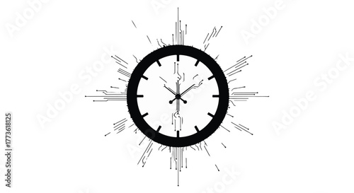 Abstract clock face with radiating lines symbolizing time passing and energy