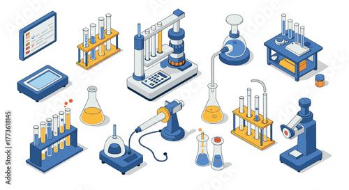 Isometric laboratory equipment set for scientific research and experimentation