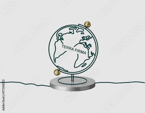 This artistic representation of a globe with the phrase 'Terra Firma' elegantly showcases global connection, stability, and the importance of our Earth in a stylized manner.