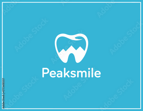 This creative logo features a tooth integrated with mountain peaks, conveying a playful yet professional approach to dental health and oral care branding.