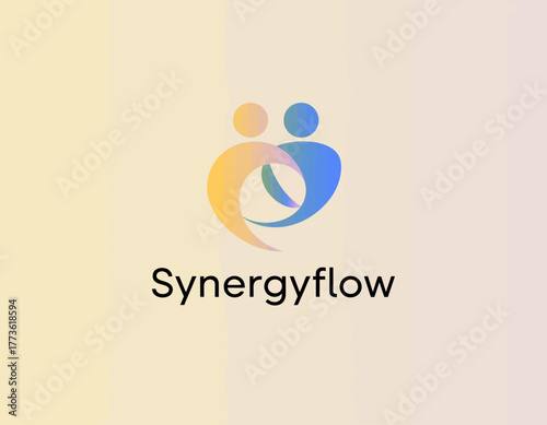 An abstract logo featuring synergistic human figures, embodying collaboration, connection, and unity with a soft gradient, ideal for businesses promoting teamwork and harmony.