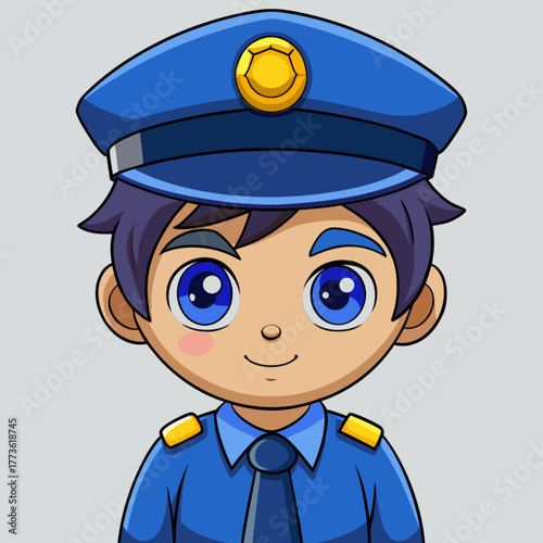 Cute Police Officer Boy Cartoon Vector Illustration