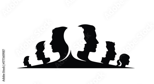 Diverse group of people in profile silhouettes, symbolizing community and connection.