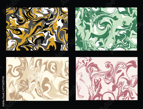 Elegant abstract marble texture set with black gold, green, beige, and pink swirl patterns for luxury, nature, and modern design backgrounds