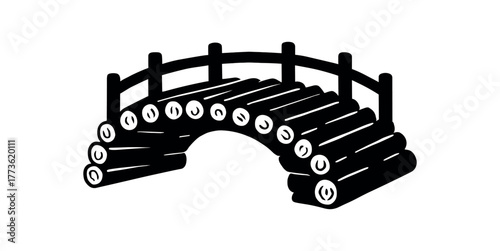 arched log bridge flat black solid vector illustration isolated on white background