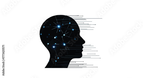 Abstract digital representation of human mind with glowing connections and data streams