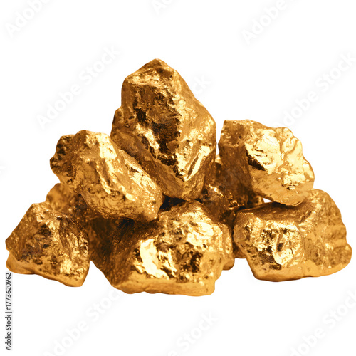 A pile of shiny gold nuggets isolated on a transparent background, representing wealth and riches