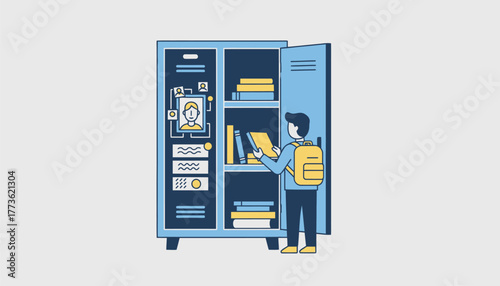 A student organizing their locker with a mirror photos and motivational quotes transforming it into a personalized space.