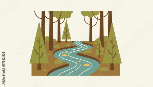 A gentle stream flows through a sundappled forest with soft moss lining the banks and the sound of trickling water creating a soothing ambiance.