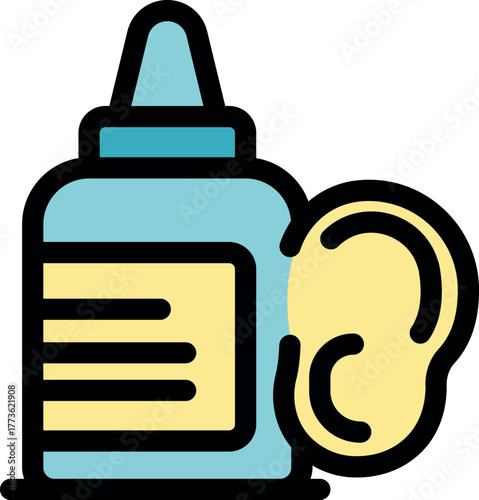 Ear drops bottle placed next to an ear, providing a visual representation of ear treatment and healthcare solutions for ear related issues