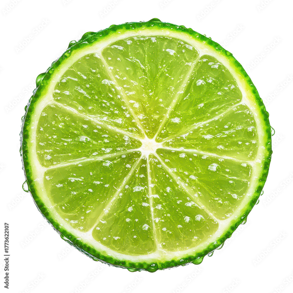 Obraz premium fresh round lime slice isolated on white or transparent png