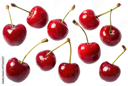 set of various cherries isolated on white or transparent png
