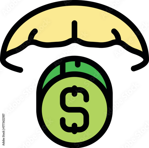 Golden parachute protecting dollar coin symbolizing executive compensation and severance agreements