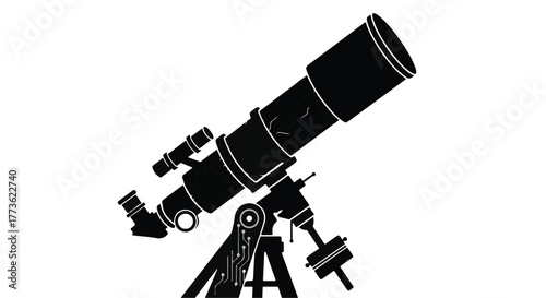 Silhouette of a sophisticated telescope pointed towards the sky for astronomical exploration.