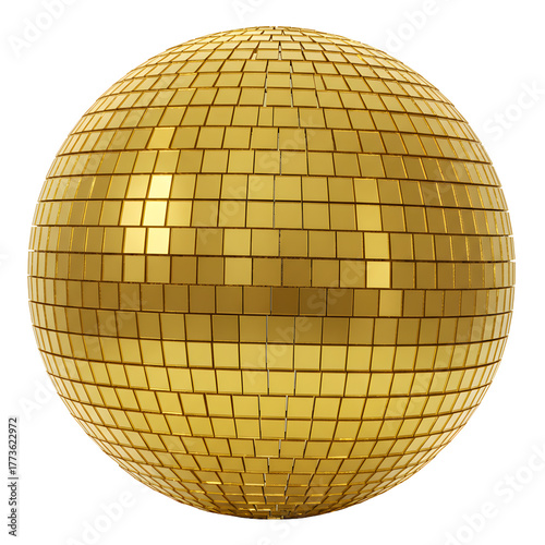 Radiant gold disco ball reflecting light, perfect for parties, celebrations, and vibrant event designs