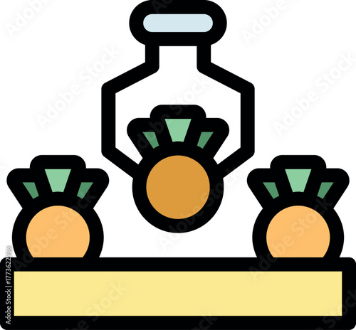 Automated process of handling pineapple fruit on a conveyor belt in a modern factory using a robotic arm