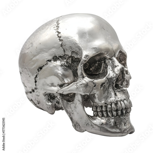 Silver Skull Sculpture isolated PNG with Transparent Background