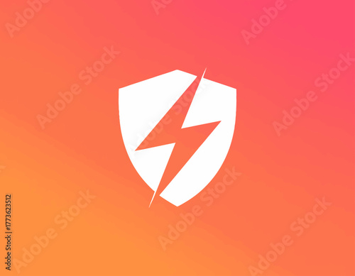 A bold logo design featuring a shield shape combined with a lightning bolt, representing protection, energy, and resilience, ideal for security or sports brands.