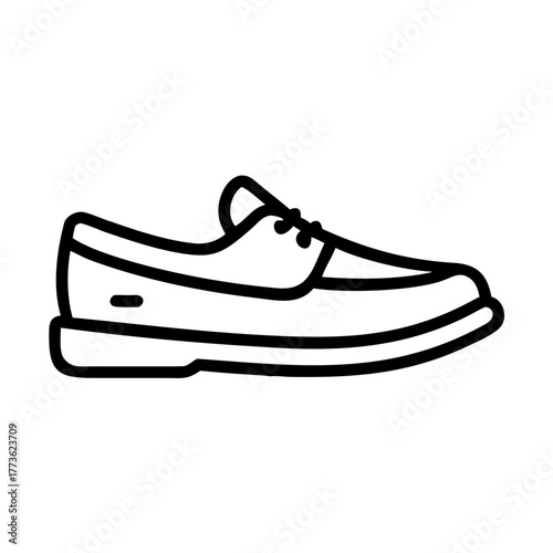 Outline vector icon of a classic men's casual loafer or boat shoe, symbolizing summer footwear, fashion, and sailing.
