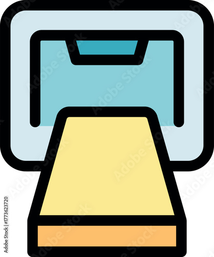 Simple colorful icon of an atm dispensing cash, representing financial transactions and banking services