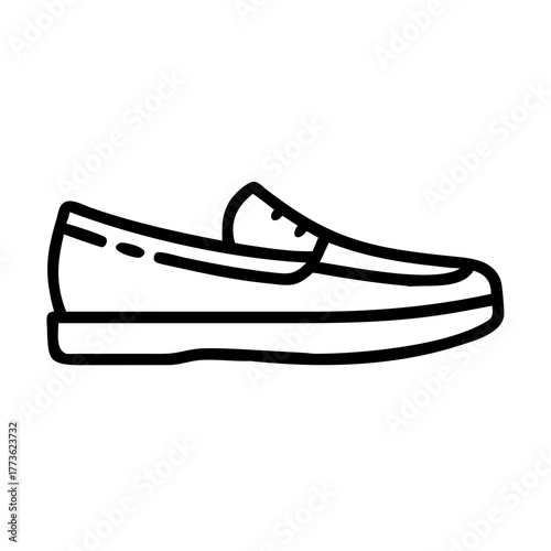 Loafer shoe icon in line art style for fashion, footwear, and casual elegance concepts isolated on clean white background.