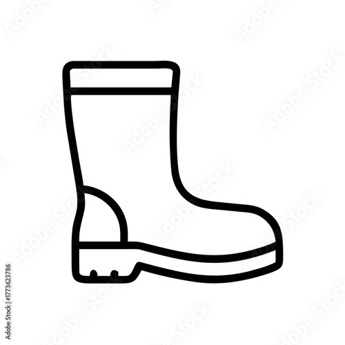 Rain boot line icon vector graphic illustration representing waterproof footwear for gardening and outdoor weather.