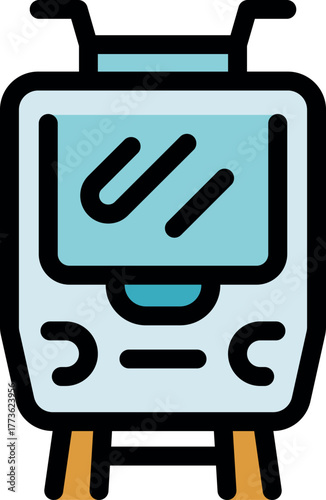 Front view of a modern tram, representing urban public transport and commuting