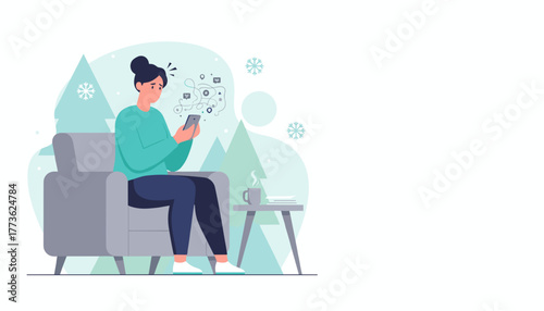 Digital burnout Woman stressed by tangled social media and emails on her smartphone