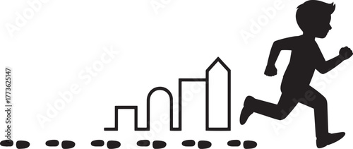 Boy Silhouette Running Success Path Career Progression Footsteps Isolated Vector Graphic
