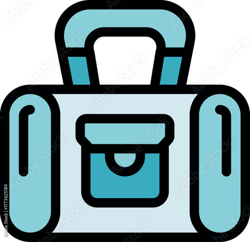 Rolled up camping sleeping bag featuring a convenient handle and pocket, ideal for outdoor adventures