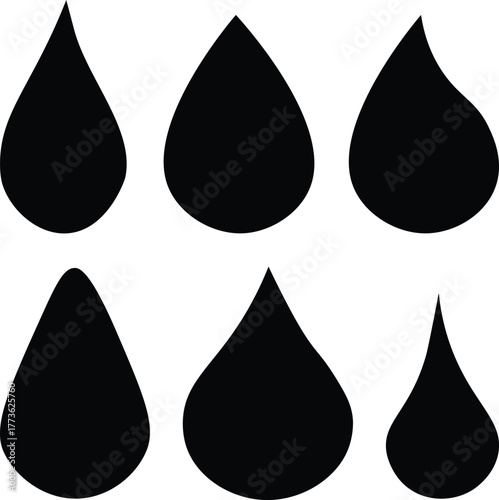 Water and liquid drops silhouette set vector