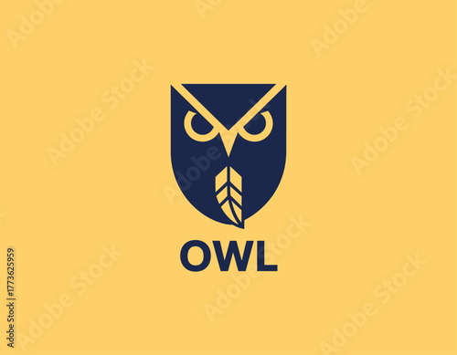 This unique logo shows an owl with fierce eyes, set against a bright yellow background, representing wisdom, knowledge, and insight, ideal for educational branding.