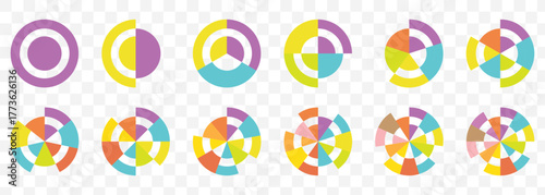 Modern Pie and Donut Chart Set – Flat Infographic Vector Elements Pie charts diagrams. Pie chart set. Circle section graph. Different color circles isolated. Infographic element round shape. EPS 10.