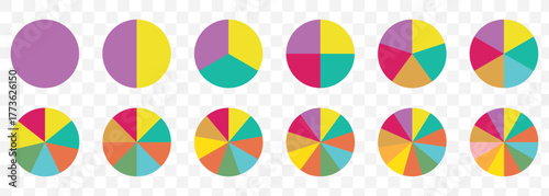 Pie charts diagrams. Donut and pie chart infographic elements set. Colorful diagram collection with. Circle icons for infographic On Transparent Background. EPS 10.