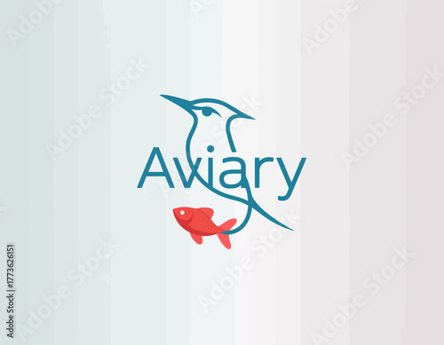 A sleek and elegant logo combining a bird and a fish, symbolizing harmony between nature and creativity, perfect for arts or wildlife-related brands.