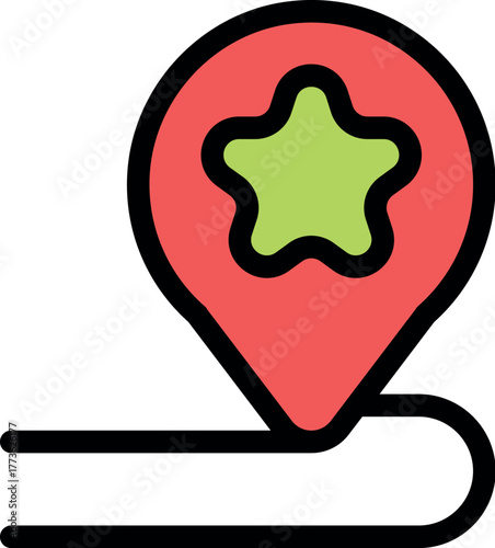 Location pin icon with star symbol representing a favorite place on a map, with a road underneath