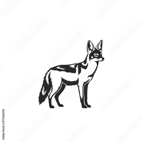 Stylized Black and White Fox Vector Illustration.