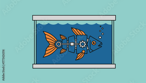 A robotic fish swimming in an aquarium illustrating innovations in animatronics and engineering.