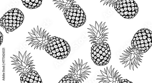 Whimsical hand-drawn pineapple pattern on a clean white background