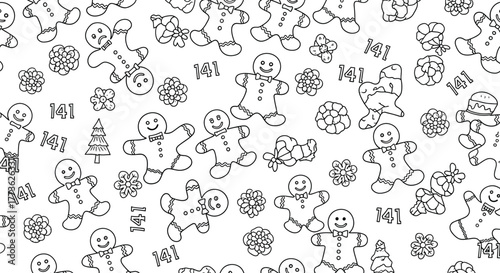 Whimsical gingerbread man and snowflake pattern for holiday crafting and design