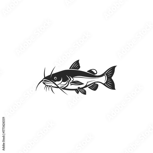 Stylized Black Catfish Silhouette Vector Illustration.