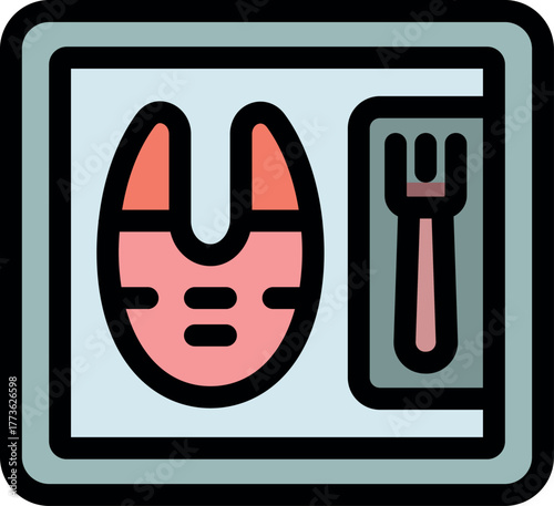 Single serving of ready meal containing salmon fillet and a fork, ideal for a quick and healthy lunch