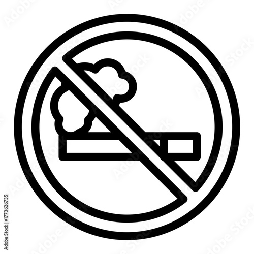 Cigarette ban line icon, harm of tobacco smoking concept. Vector graphics. Prohibited item sign on white background, style icon mobile or web design.