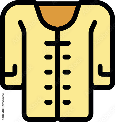 Yellow tunic featuring a distinctive frog closure, representing traditional asian fashion and cultural heritage