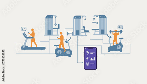 A connected fitness gym that tracks equipment usage and provides personalized workout plans to users via a mobile application.