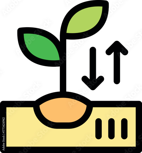 Simple colorful icon of a plant absorbing water from the ground and releasing it into the atmosphere