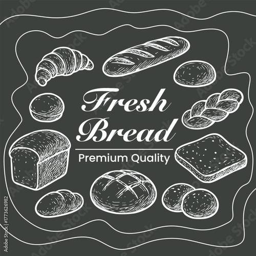 Fresh Bread Assortment Chalkboard Sketch
