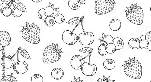 Delightful hand-drawn pattern of fresh berries and cherries, perfect for playful designs.