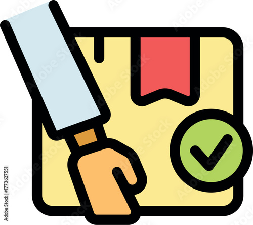 Courier delivering package marked with check mark, ensuring successful and verified delivery to recipient